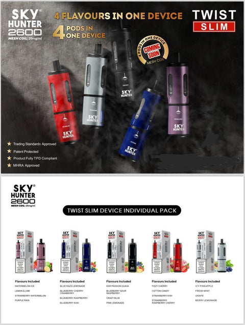 4 in 1 Sky Hunter 2600 Puffs Disposable Vape Pod Kit  Box of 5